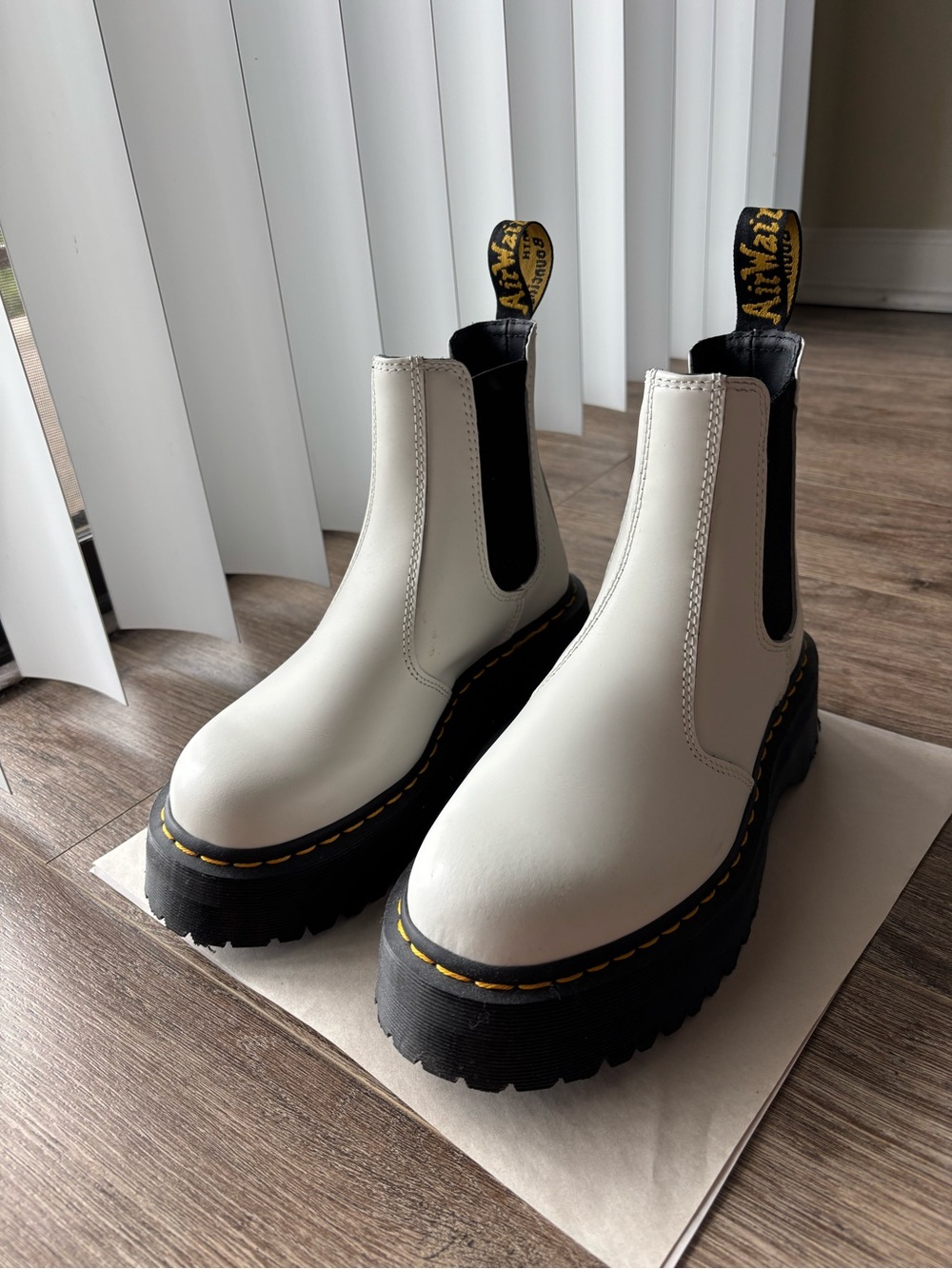 Dr. Martens White Chelsea Platform Boots with Black Sole